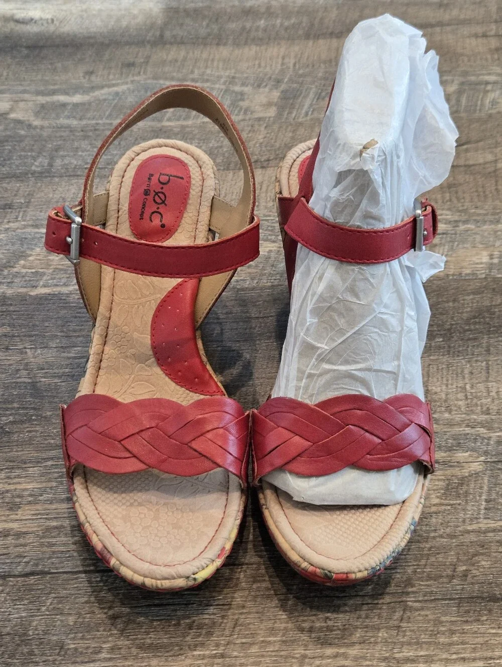 B.O.C red Wedge Sandals, Size 8